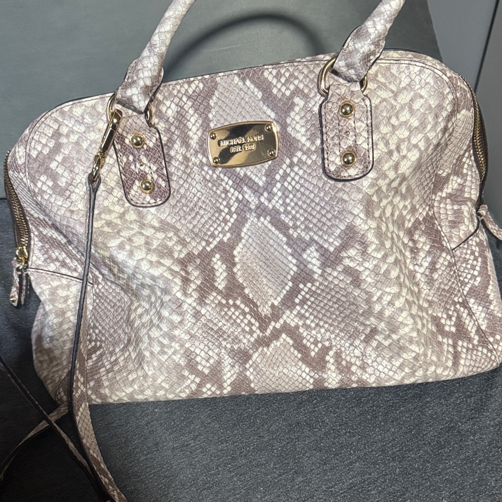 Michael Kors Cream and Brown Snake Print purse
